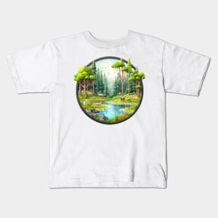 Low Poly Forest with River and Animals Kids T-Shirt